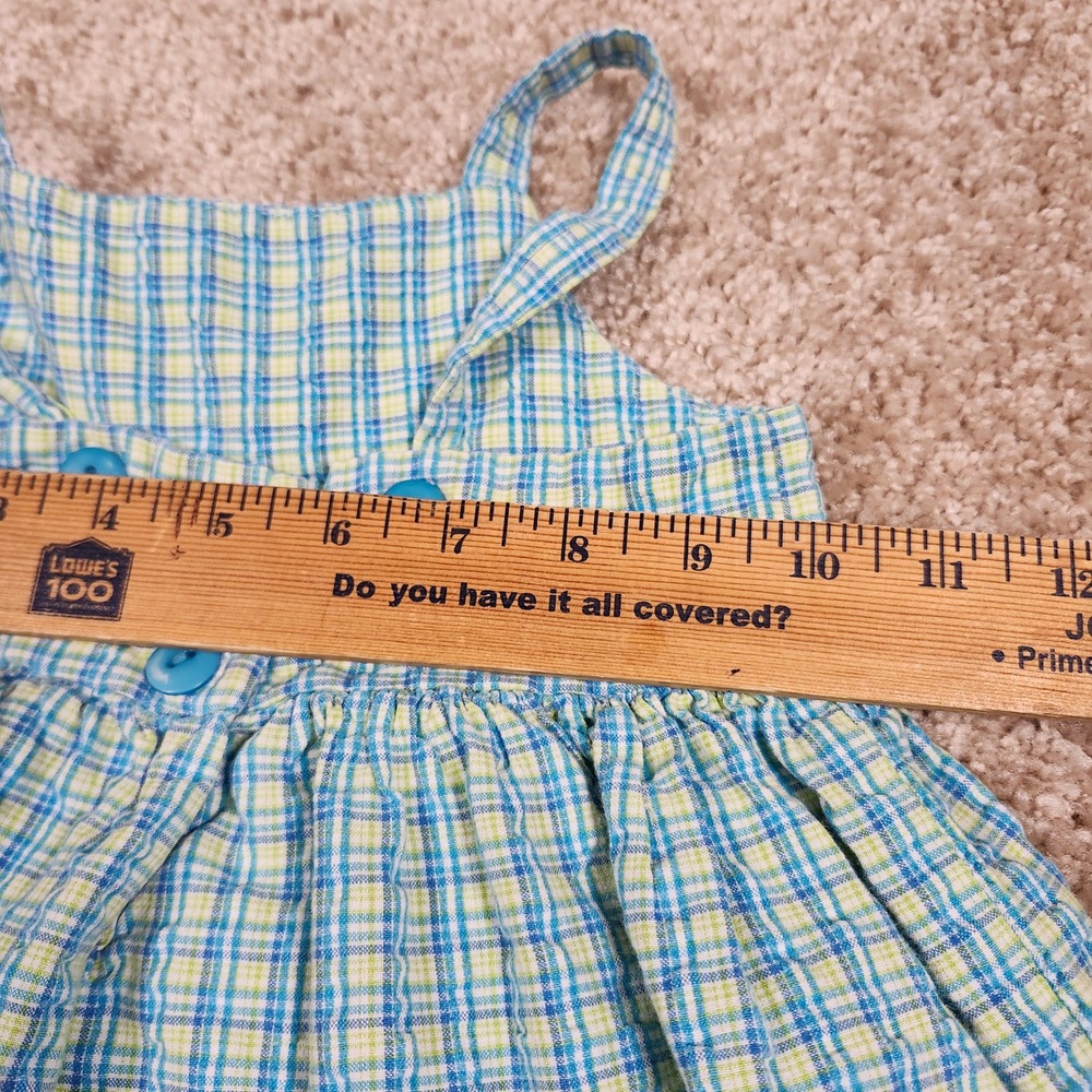 Sweet Potatoes Vintage Toddler Girls Blue Plaid Seersucker Flower Dress 3T USA - Picture 8 of 9